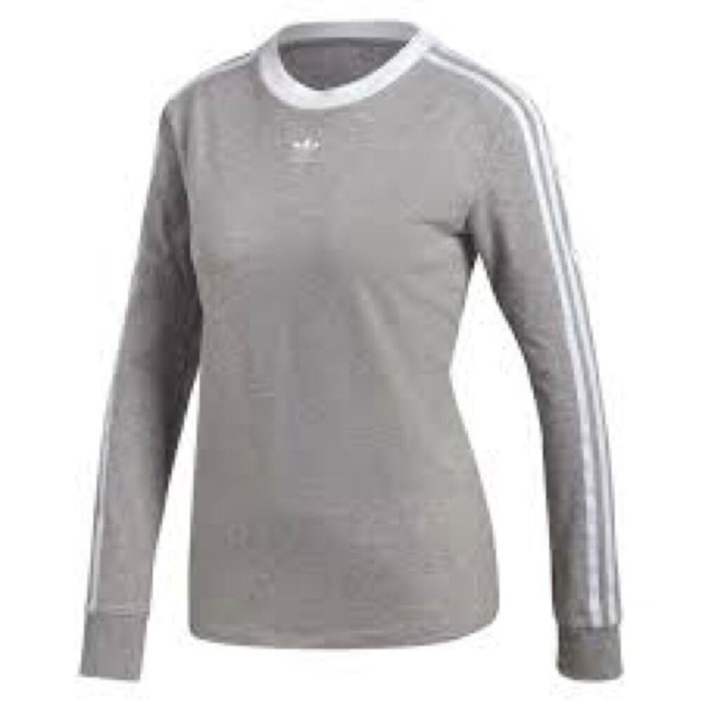 Adidas Gray White 3 Stripe‎ Logo Long Sleeve Shirt